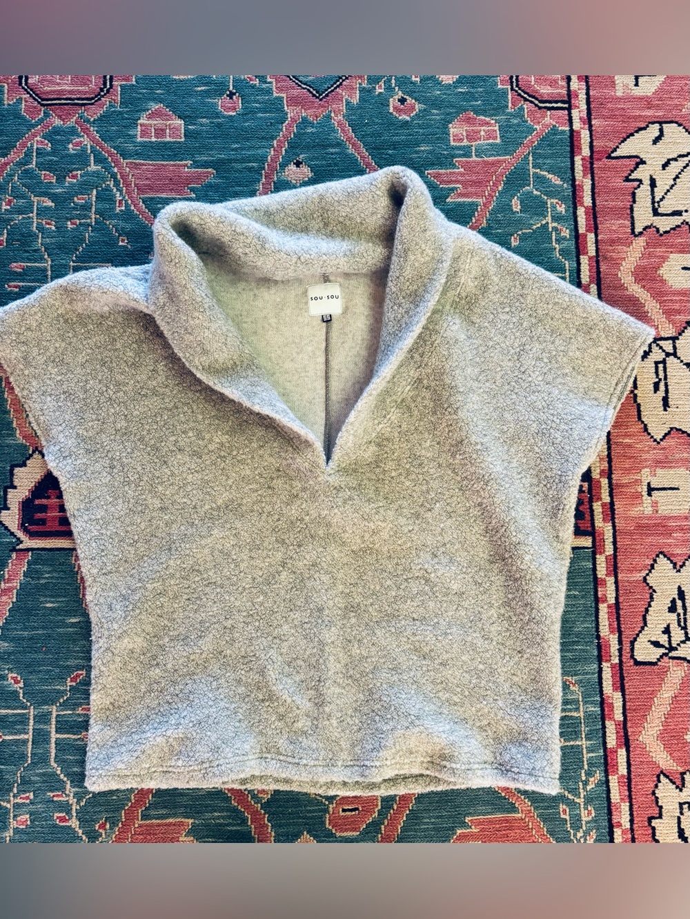 SouSou Short-Sleeve Funnel Neck Sweater in Heather Gray